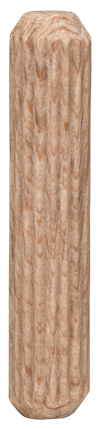 Dowel av trä med ribbad yta och fasade kanter.