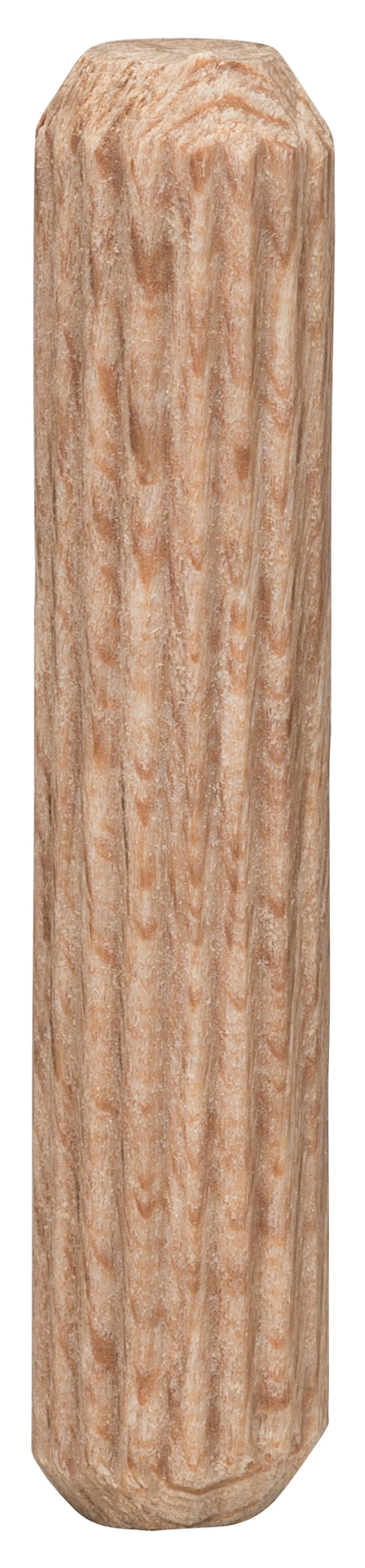 Dowel av trä med ribbad yta och fasade kanter.