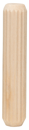 Träplugg med räfflad yta och fasade kanter.