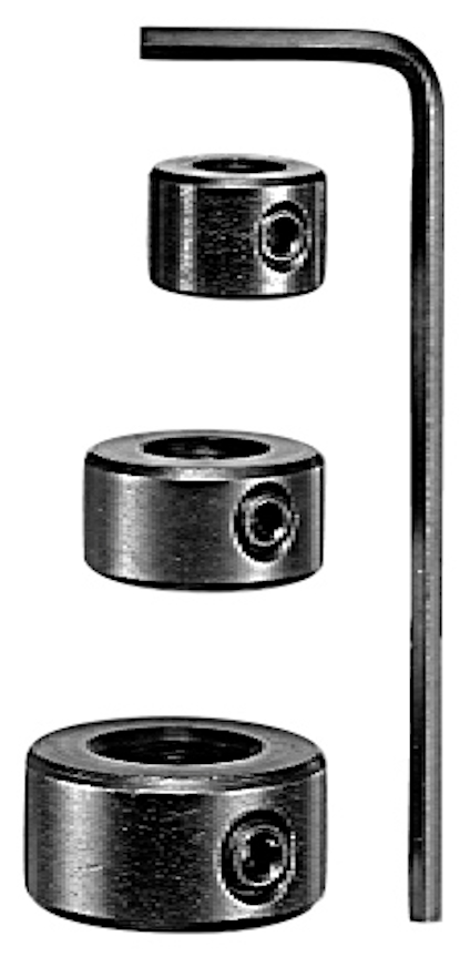 Tre metallringar med skruvhål och en L-formad insexnyckel.