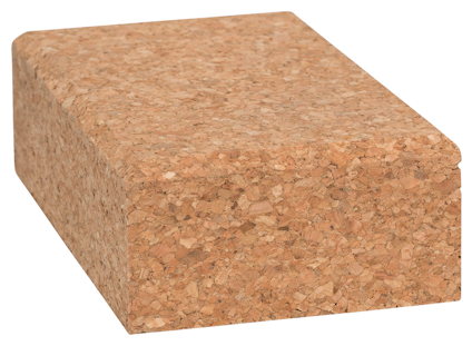 Rektangulär block av kork med en jämn yta och ljusbrun nyans.