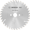 Cirkelsågklinga med texten "BOSCH PRO Wood". Diameter 150x2,4/1,8x20mm, 36 tänder. Maximala varv 10 000 per minut.