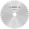 Cirkelsågblad med texten "BOSCH PRO Wood", specifikationer och centralt hål.
