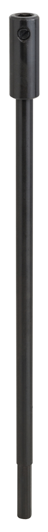 Svart metallstav med cylindrisk form och öppning i toppen.