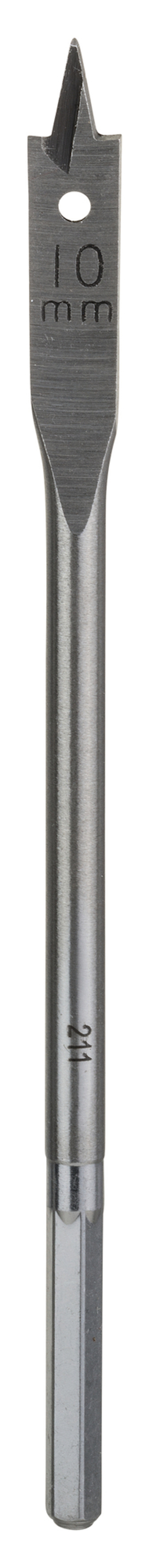 Stålborr med platt spets, märkt med "10 mm".