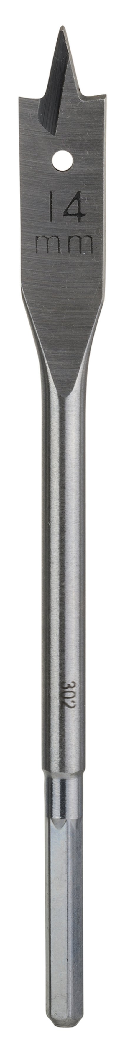 Spadeborr 14 mm med hex-skaft och spetsig ände för träborrning.