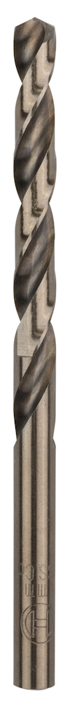 Metallborr med spiralformad skärkant och cylindrisk skaft i en grå metallisk färg.