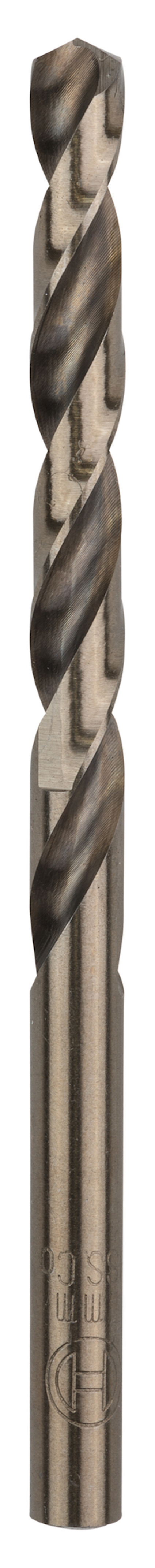 Metallborr med spiralformad skärkant och cylindrisk skaft i en grå metallisk färg.