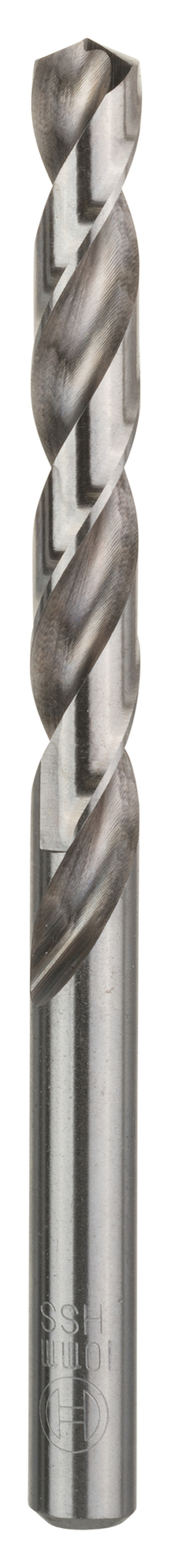 Metallborr med spiralformad design och skärspets i topp.