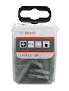 Plastask med Bosch skruvbits, PZ2, 25mm, del av etikett synlig med produktnummer.