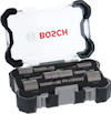 Borrkronor i ett etui med transparent lock, texten "Bosch" syns på locket.