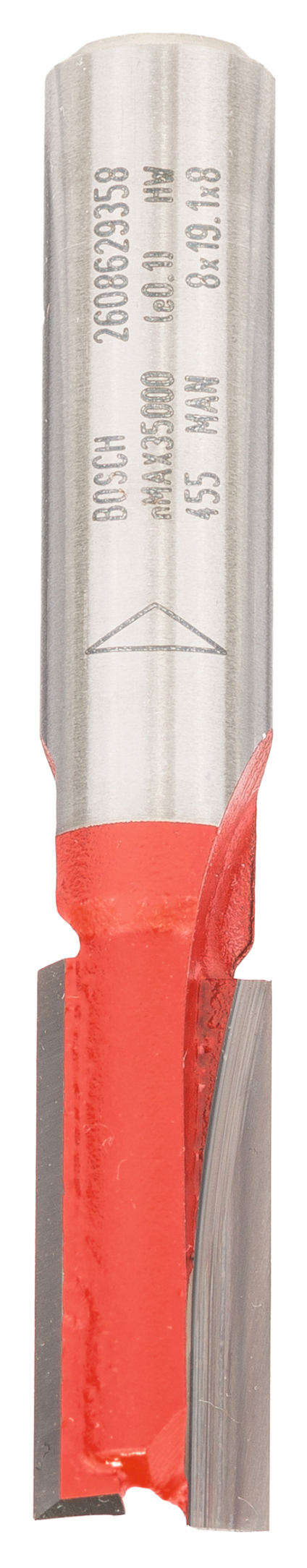 Metallskärverktyg med rödmålad nedre del och ingraverad text på skaftet.