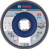 Blå sliphjul för vinkelslip, Bosch Pro, 125 mm, med olika standard- och säkerhetsmärken.