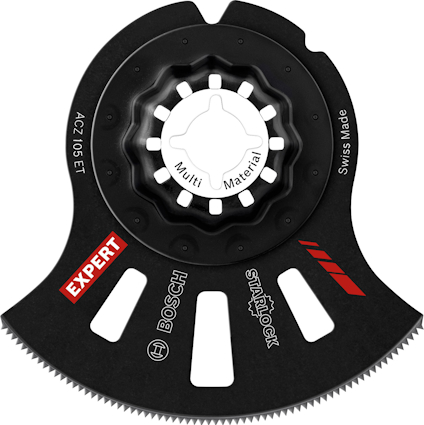 Runt sågblad med texten "Bosch", "Expert", "Multi Material" och "Swiss Made".