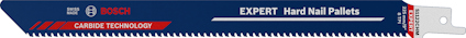 Sabelsågblad med text: "Bosch Expert Hard Nail Pallets, Carbide Technology".
