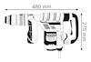 Illustration av Bosch GSH 5 CE Professional borrhammare med måtten 480 mm och 275 mm markerade.