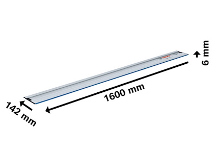 Färgad mätstav med måtten 142 mm x 1600 mm x 6 mm markerade.