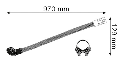 Flexibel slang med anslutningar, längd 970 mm, diameter 129 mm.