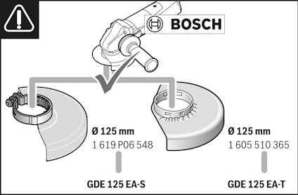 Bosch instruktion för slipkåpor, GDE 125 EA-S och GDE 125 EA-T, med artikelnummer och diameter 125 mm.