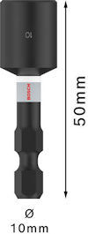 Svart borrbits 50 mm lång med diameter 10 mm. Märkt "Bosch" på skaftet.