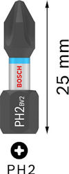 Skruvbits PH2, 25 mm, Bosch-märke, pil som anger längd.