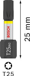 Bits med texten "T25 BV2" och "BOSCH", längd 25 mm.