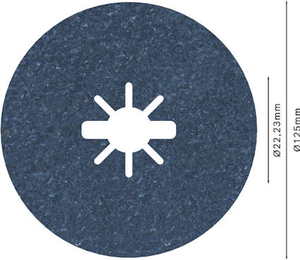 Sliprondell i sandpapper med måtten Ø125mm och hålstorlek Ø22.23mm, mörkblå färg.