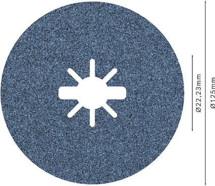 Slipskiva med stjärnformat centrum, diameter 125 mm och håldiameter 22,23 mm.