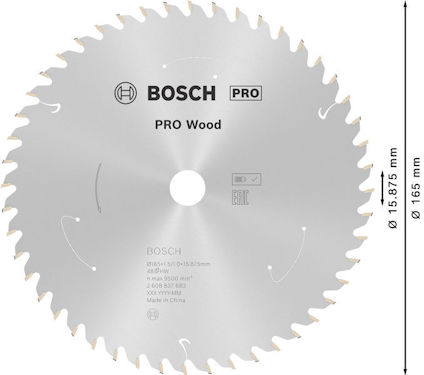Cirkelsågblad för träbearbetning, märkning Bosch PRO Wood. Diameter 165 mm, 40 tänder.