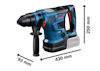 Borrmaskin med Bosch-logotyp, blå och svart, med dimensioner: 93 mm bredd, 430 mm längd, 250 mm höjd.