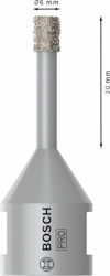 Grå Bosch Pro borr med diamantspets, 6 mm i diameter, 30 mm längd, logotyp synlig.