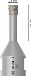 Grå Bosch Pro diamantborr med diameter 8 mm och längd 30 mm, graverad text.