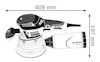 Illustration av roterande slipmaskin från Bosch med dimensioner 409 mm x 197 mm.
