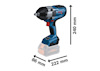 Sladdlös Bosch-borrmaskin med måtten 240 mm x 86 mm x 222 mm.
