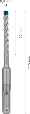 Borrspets i metall med blå spets, märkning 7X. Längd 115 mm, diameter 6,0 mm.