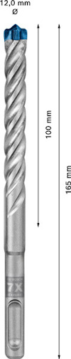 Borr med spiraldesign, 12 mm diameter och 165 mm längd, blå spets.