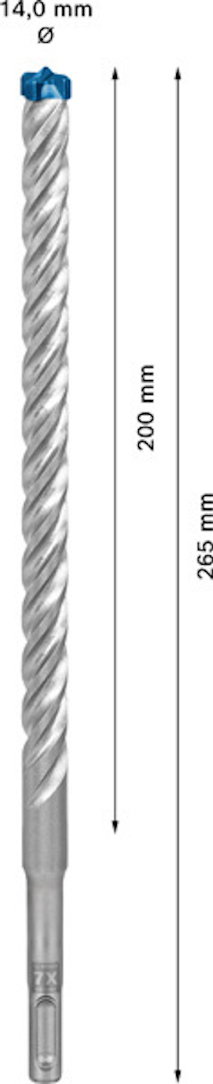 Borrspets med spiralformad kropp, längd 265 mm och diameter 14 mm.
