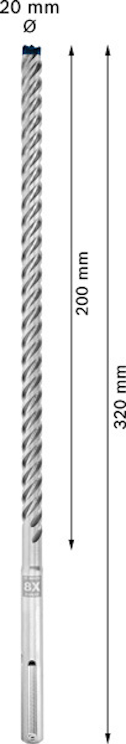 Borr med spiraldesign, 20 mm diameter, 320 mm total längd, 200 mm skärlängd.