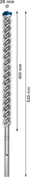 Borr med tvinnat mönster, 520 mm längd och 28 mm diameter.