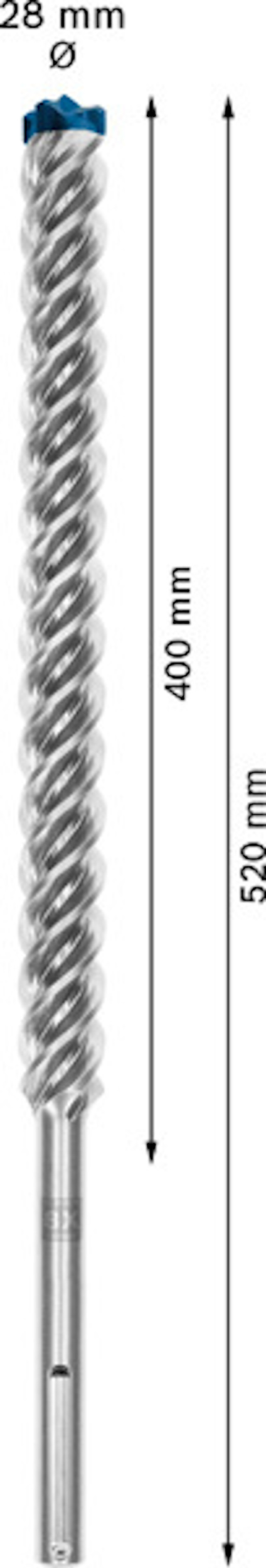 Borr med tvinnat mönster, 520 mm längd och 28 mm diameter.