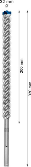 Borr, spiralformad, mäter 320 mm i längd, 32 mm i diameter.