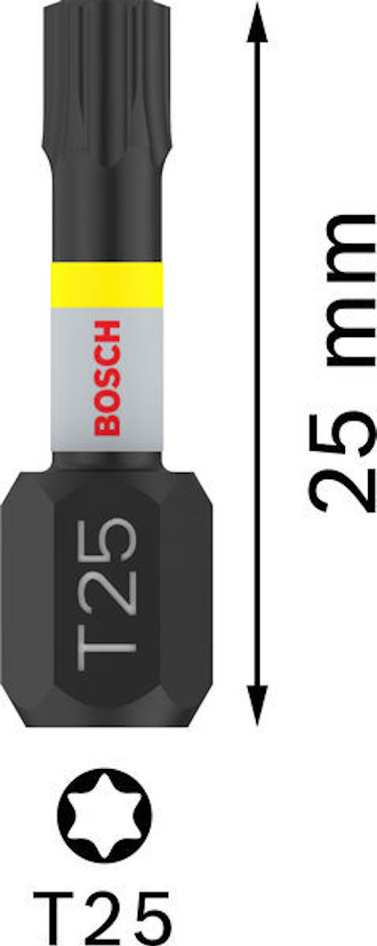 T25-bit från Bosch, 25 mm lång, med stjärnhuvud.