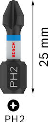 Svart och blå PH2 skruvbits från Bosch, 25 mm lång, med text "PH2" och Bosch-logotyp.