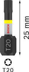 Bit med texten "T20", längdmarkering 25 mm, och varumärket Bosch.
