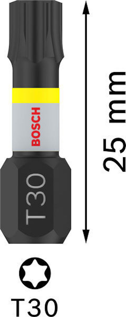 Bit med märkningen "T30", längd 25 mm, och texten "BOSCH".