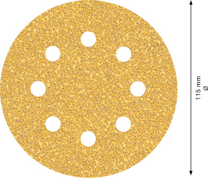 Rund sandpapper med nio hål, diameter 115 mm.