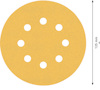 Gult, runt slippapper med åtta symmetriskt placerade hål, 125 mm i diameter.