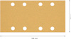 Rektangulärt sandpapper med åtta runda hål, mått: 186 mm x 93 mm.