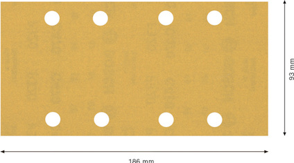 Rektangulär slipark med åtta jämnt fördelade hål, mått 186 x 93 mm.