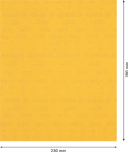 Gul sandpapper med måtten 230 mm x 280 mm.